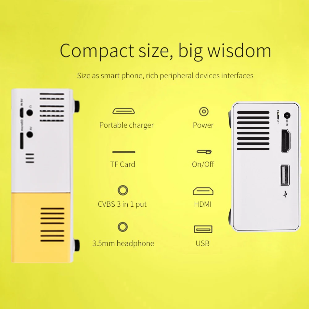 Salange YG300 Mini LED Projector Yg300 Upgraded Version 600 lumen 320x240P HDMI-compatible USB Audio Home Media Player Beamer