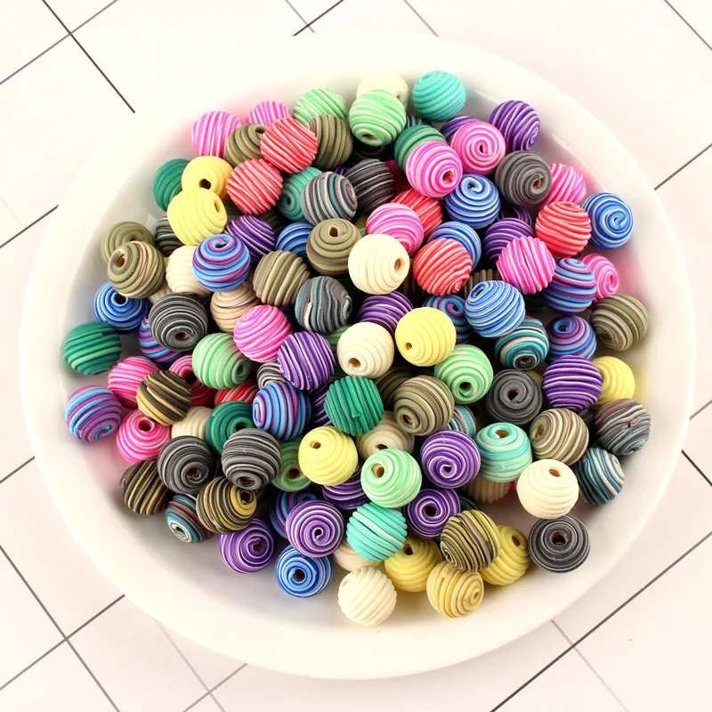 

Free Shipping 40pcs 15mm Round Polymer Clay Beads Stripe Style Round Shape Loose Round Jewelry Spacer Beads Ornament Accessories