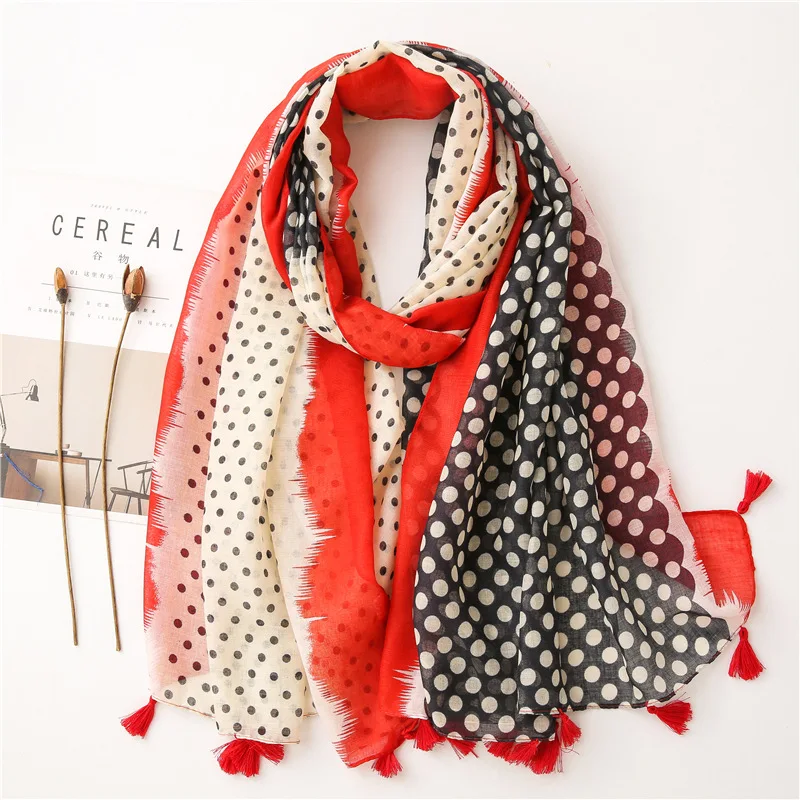 

2020 New Long Polika Spot Print Tassel Scarf Shawls Women Soft Viscose Sot Pattern Scarves Wrap Hijab Free Shipping