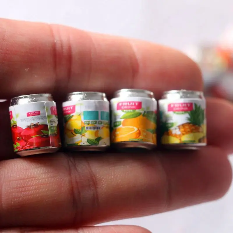 4PCS/Lot 1:12 Miniature Dollhouse Mini Fruit Beverage Cans Models Pretend Play Doll Food for Blyth BJD OB11 Kitchen Toys