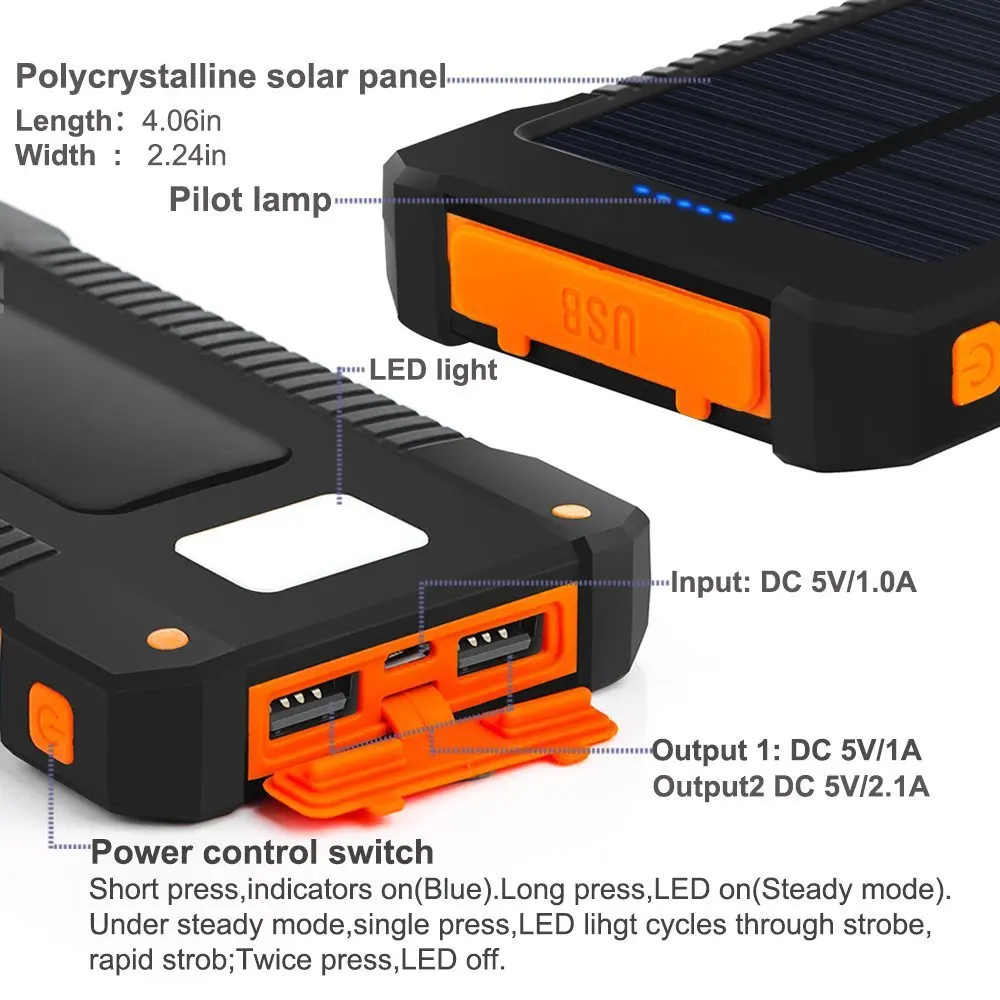 Solar Power Bank 30000mah External Battery 2 USB LED Powerbank Portable Mobile phone Solar Charger for Xiaomi iphone 8 X huawei