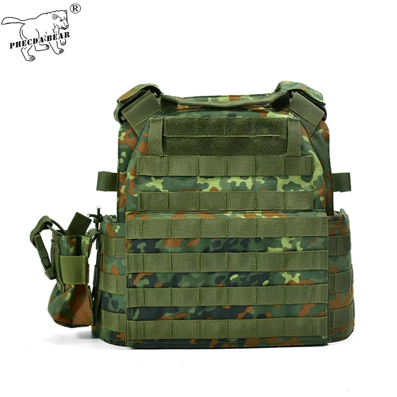 PHECDA GEAR 1000D durable nylon MOLLE system quick release combat vest flecktarn camouflage military tactical plate carrier vest