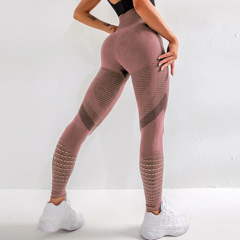 High Waist Fitness Gym Leggings Women Seamless Energy Tights Workout Running Activewear Yoga Pants Hollow Sport Trainning Wear