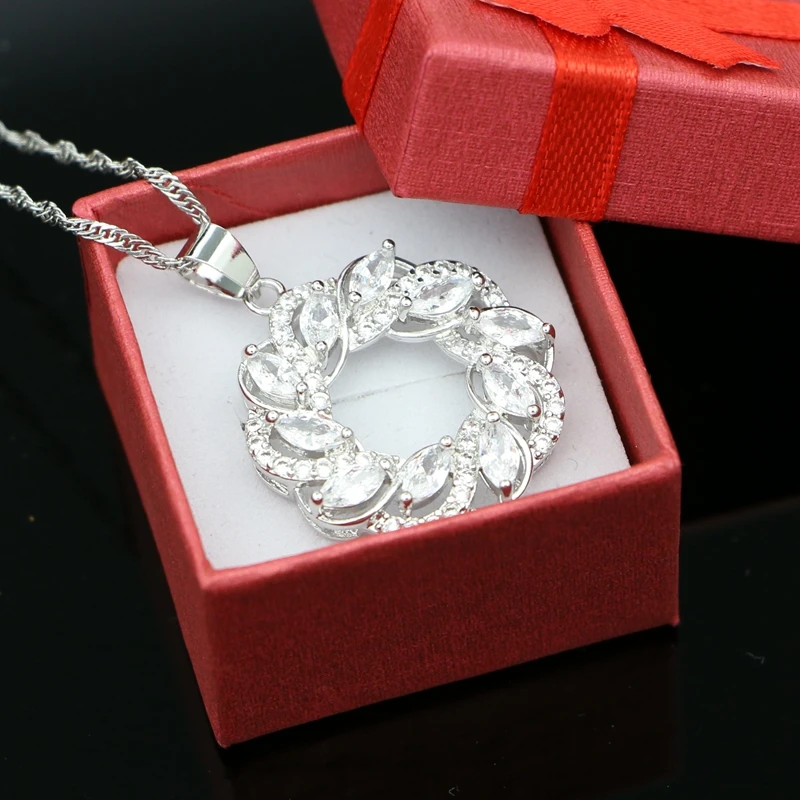 Silver 925 Bridal Pendant Necklace for Women Wedding Accessories White Cubic Zirconia Crystal