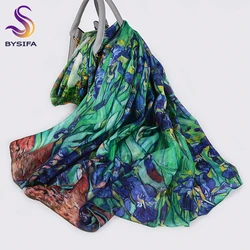 BYSIFA – foulard en soie bleu vert pour femmes, marque de mode 100% Pure soie longue écharpe automne hiver chaud cou foulard de tête Hijab