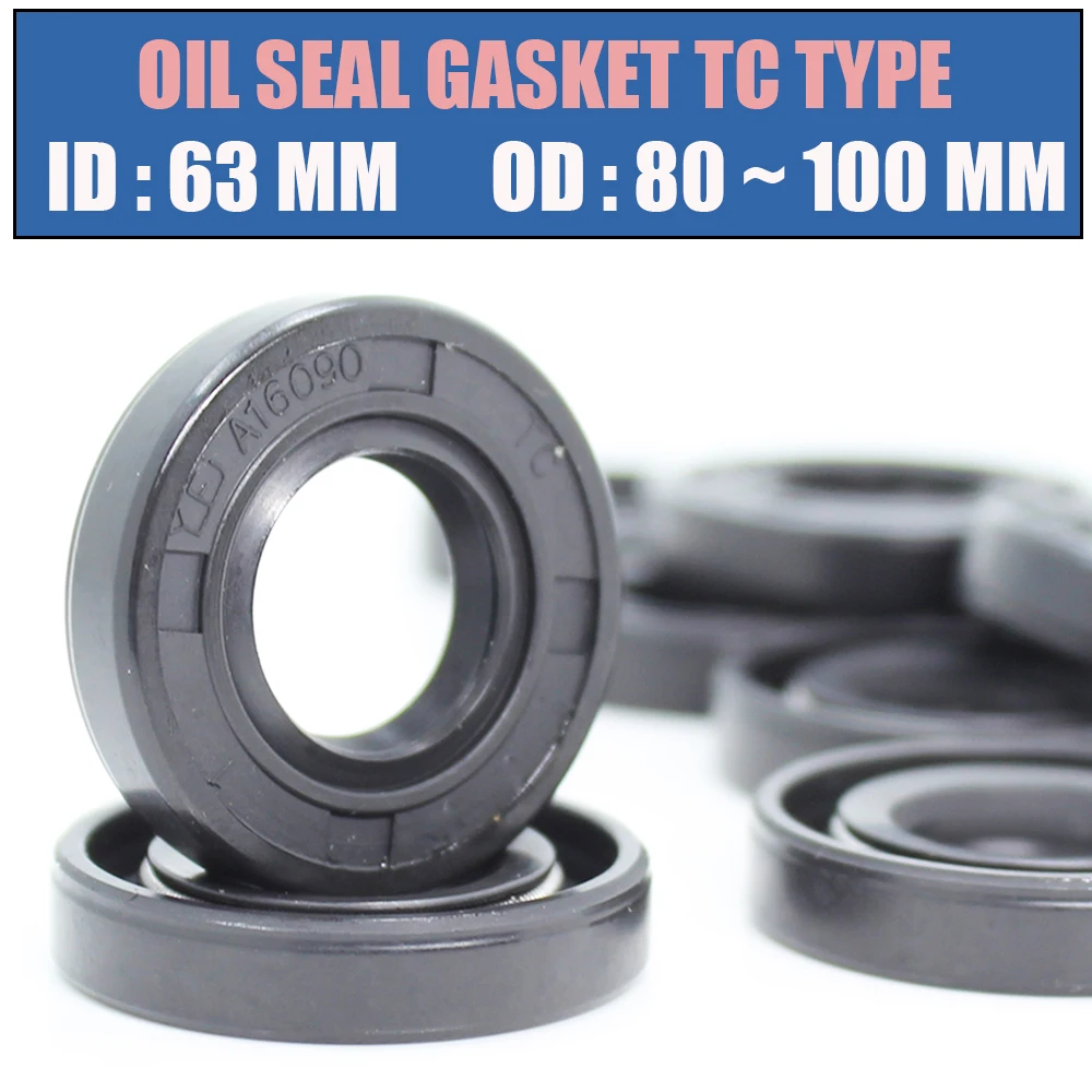 

ID 63mm Oil Seal Gasket TC Type Inner 63*80/85/88/90/100 mm 1PC NBR Skeleton Seals Nitrile Covered Double Lip With Garter