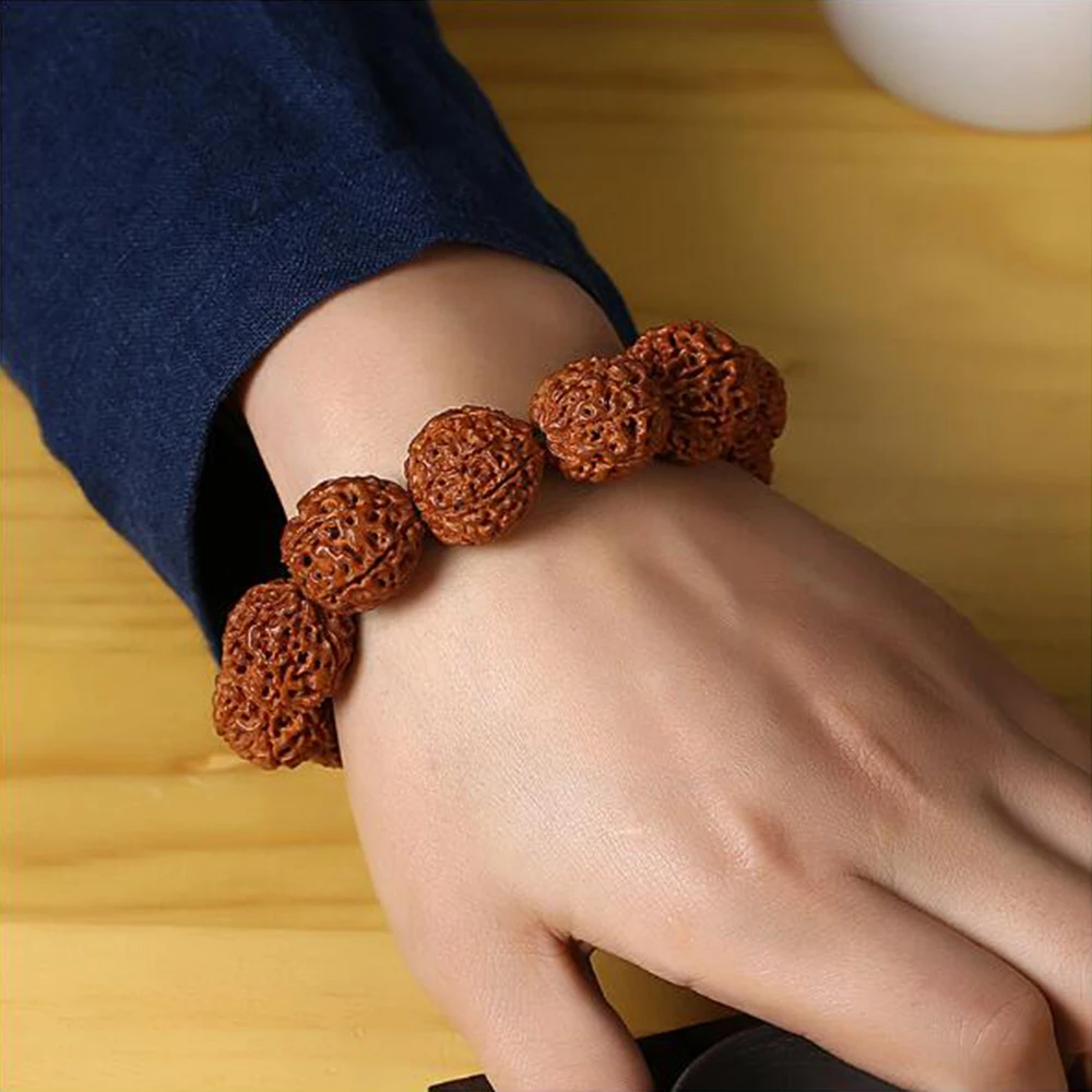 Vintage Handmade Rudraksha Bracelets Men Nature Rudraksha Beads Bracelets for Women Religious Buddha Meditation Buddhism Jewelry