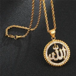 Newly Arrived Koran Allah Crystal Men Necklace Pendant Hollowed Out Chain Necklace Neck Jewelry for Men On Sale