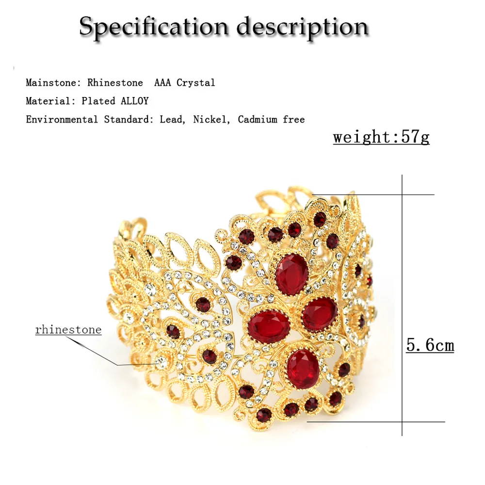 Sunspicems Morocco Hollow Big Bangle Arabic Rhinestone Cuff Bracelet 18k Gold Color Bangle Indian Ethnic Bride Wedding Jewelry