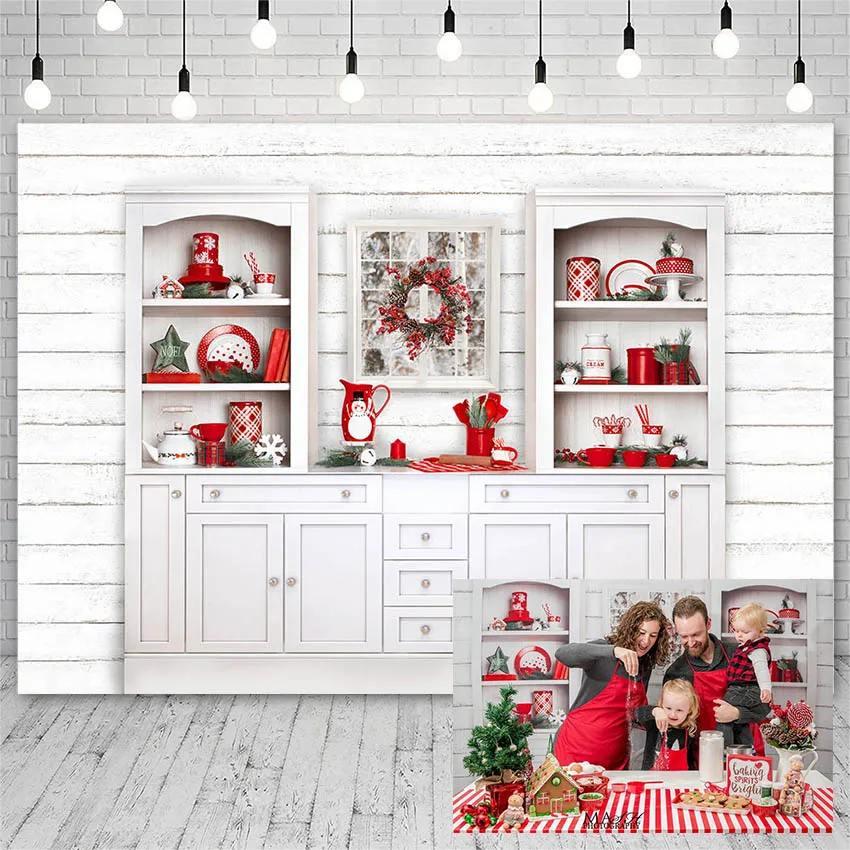 Avezano Merry Christmas Photography Backdrops White Kitchen Cup Plate Decor Family Backgrounds Portrait Photocall Photo Studio