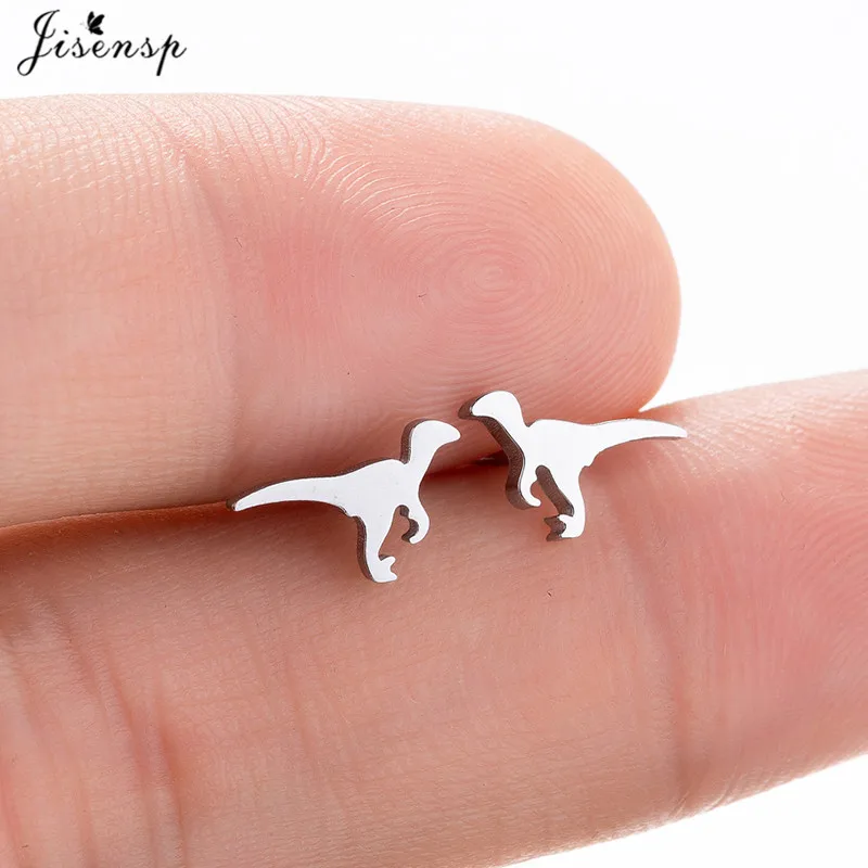 Lovely Mini Dinosaur Stainless Steel Stud Earrings for Girls Boys Fashion Tyrannosaurus Animal Earing Women Jewelry Accessory