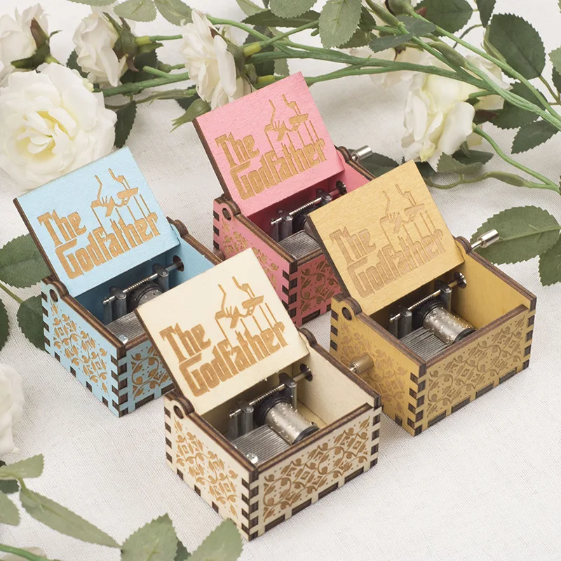 Wooden Hand Rocker Music Box, The Godfather, Sky City, Vintage Music Box for Wedding Anniversary, Customized Gift, Birthday Gift