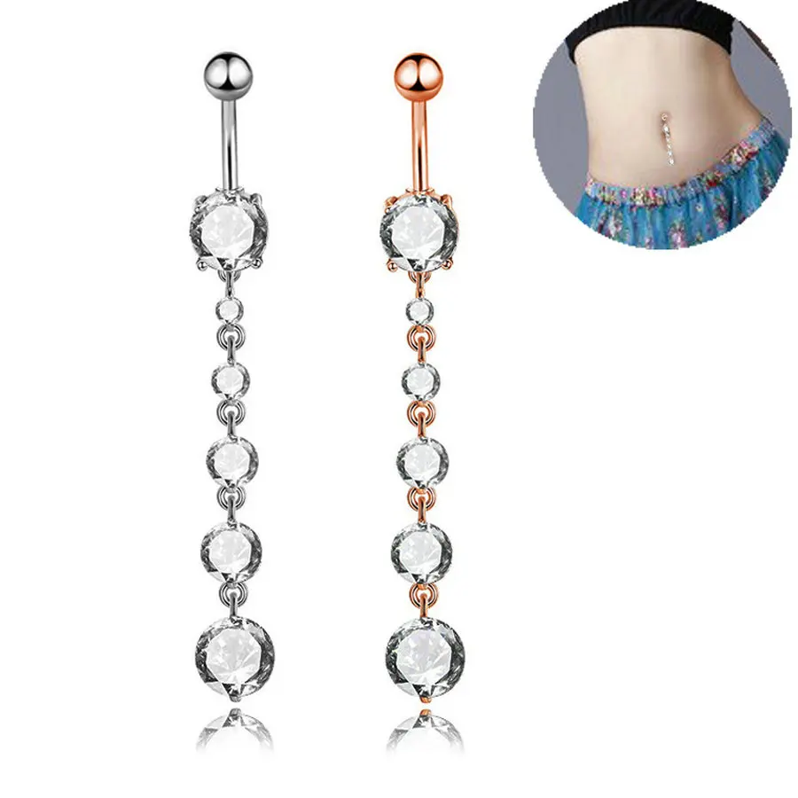 

20pcs/lot Clear CZ Navel Belly Ring Water Drop Tassel Surgical Steel Belly Bar Piercing Ombligo for Woman Gift Beach Jewelry