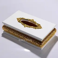 High grade European style tissue box white wood gold tissue box luxury home decoration napkin box fashion creative drawer