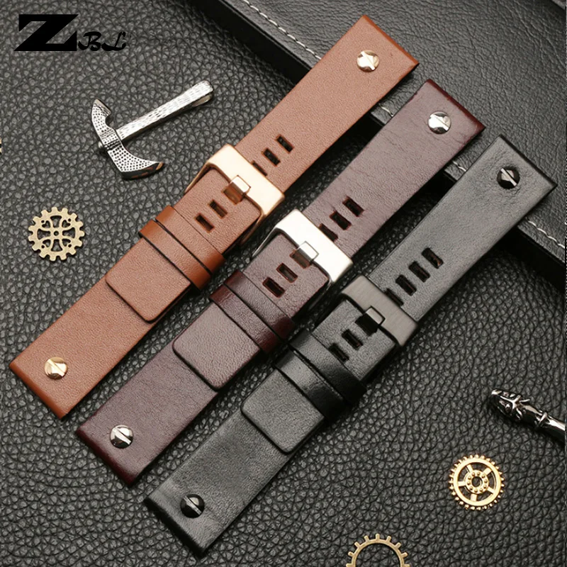 Genuine leather watch strap 22 24 26 28 30mm watchband with rivet for diesel DZ7406 DZT2009 DZ7413 DZ4343 watch band bracelet