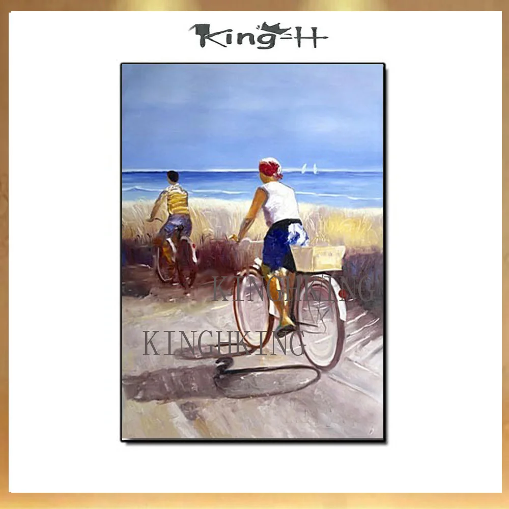 

Original high quality modern character interesting rural village man bicycle on the canvas painting on the canvas oil painting