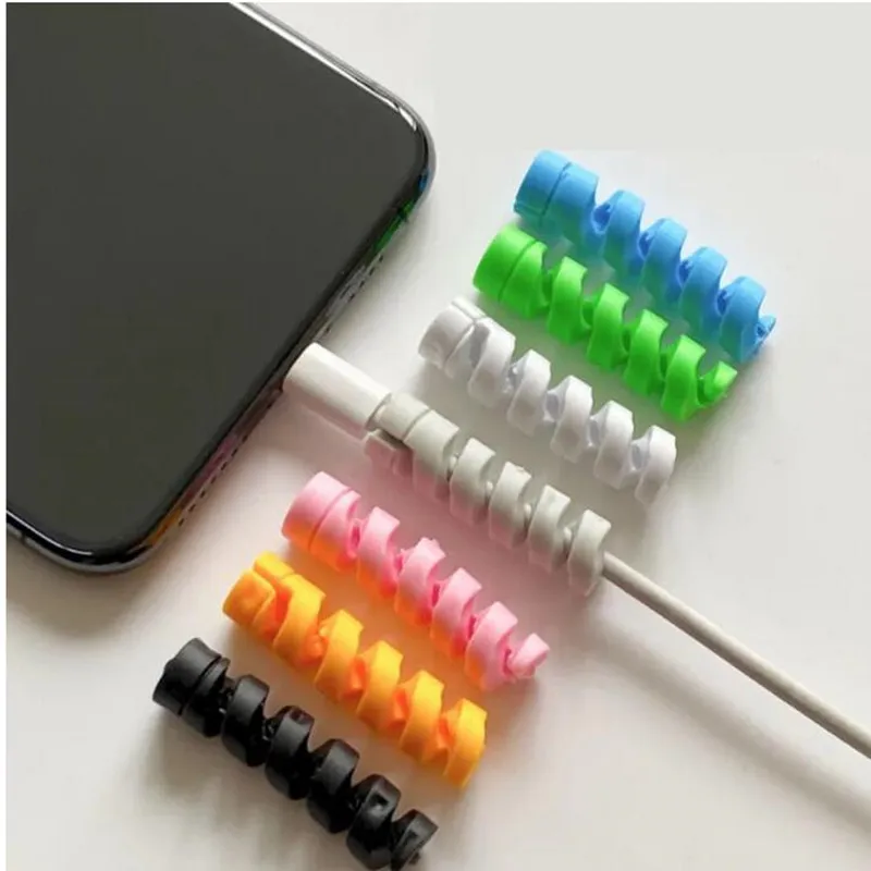 10Pcs Spiral Cable Protector Data Line Silicone Bobbin Winder Protective Tube Cable Cover for Iphone Charger Cable