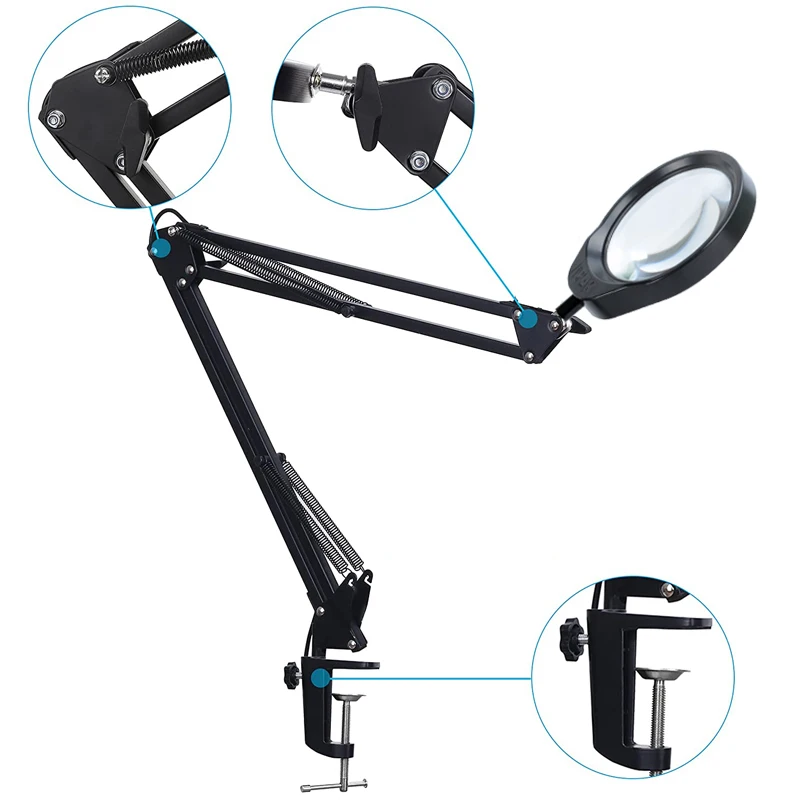 Foldable Professional 10X Magnifying Glass Desk Lamp Magnifier LED Light Reading Lamp with Three Dimming Modes USB Power Supply