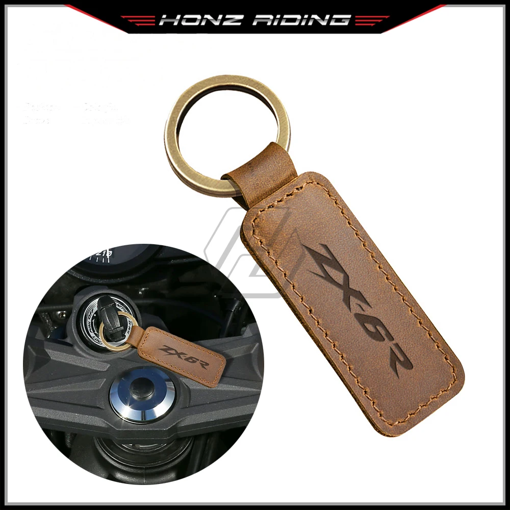 

For Kawasaki ZX6R ZX-6R Models Motorcycle Keychain Cowhide Key Ring