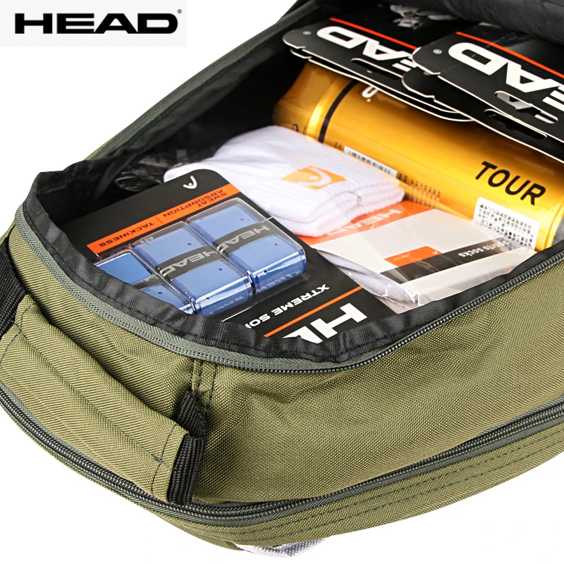 New HEAD Tennis Backpack Dark Green Men Women 2 Pack Head Tennis Racket Bag Professional Polyester PU Tenis De Padel Storage Bag