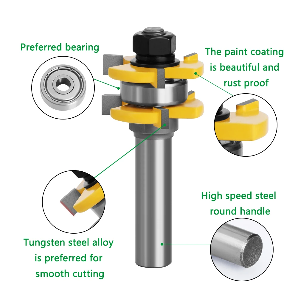 1/2 12mm Shank Milling Cutters Router Bit Tongue & Groove 3 Teeth T-shape for Wood Milling Cutter Set Woodworking Power 03031