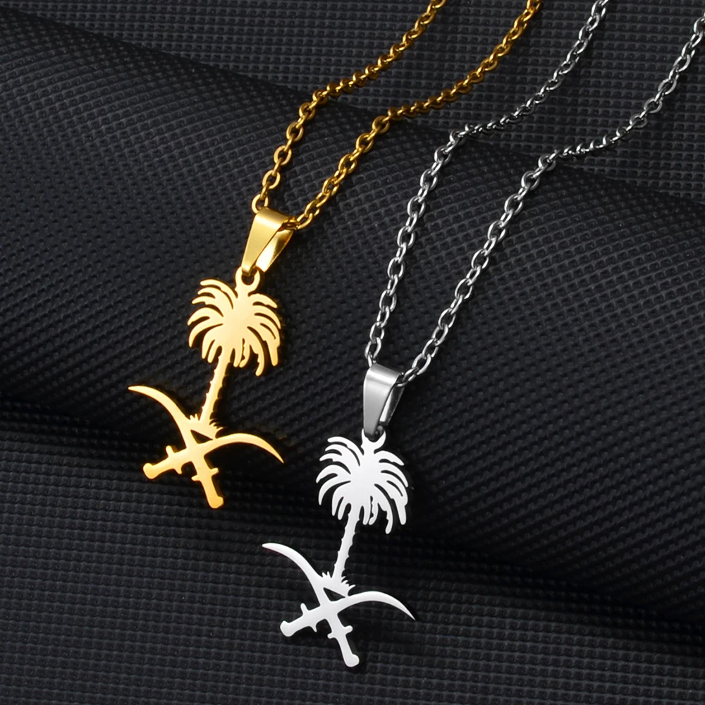 Anniyo Saudi Arabia National Emblem Symbol Pendant Necklace Kingdom of Saudi Arabia Charm Jewelry Women Girls #268921