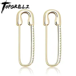 TOPGRILLZ Safety Pin Chain Earring Iced out Cubic Zirconia Pin Earring Hip Hop Fashion Charm Party Jewelry For Gift Men Women