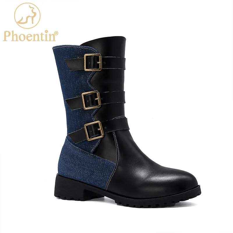 Phoentin gothic Boots female fall winter 2020 women fashion Combat boots women belts buckle patchwork boots for women  FT1078