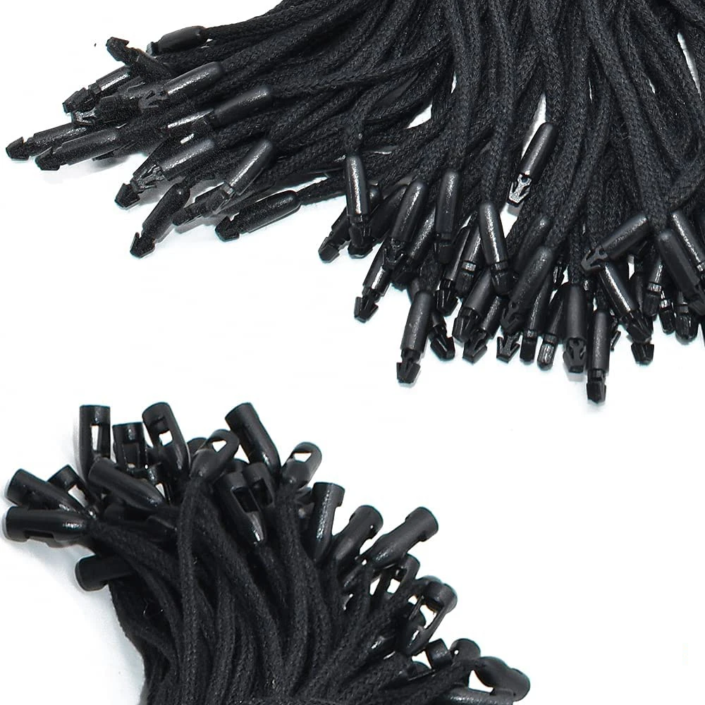 100Pcs /lot Plastic Tag White Beige Black Hang Tag Polyester Rope String Snap Lock Pin Loop Tie Fasteners  Clothing Labels