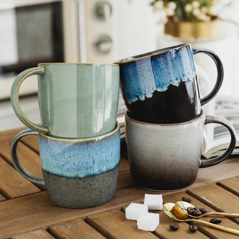 Creative Ceramic Mug 400ml Retro Kiln Color Changing Glaze Craft Coffee Cups Home Breakfast Cup Mugs Coffee Cups Kawaii Mug