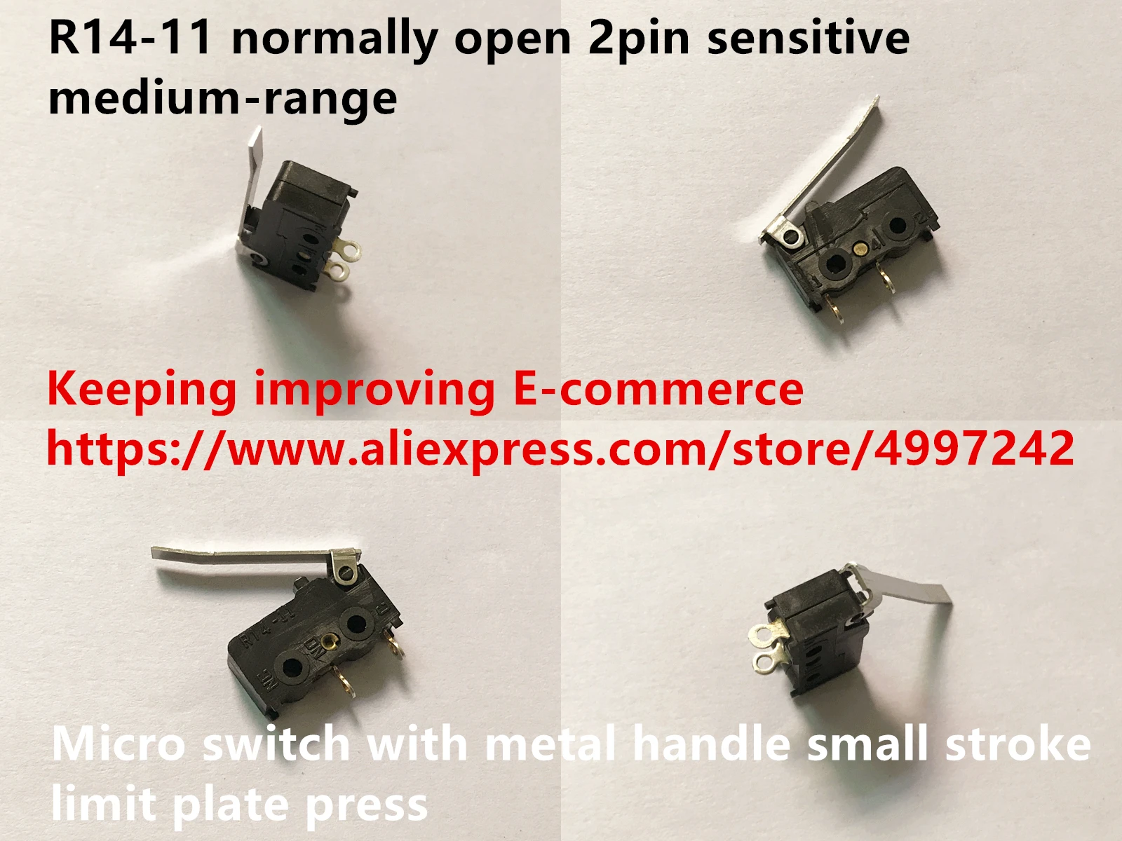 Original new 100% R14-11 normally open 2pin sensitive medium-range micro switch with metal handle small stroke limit plate press