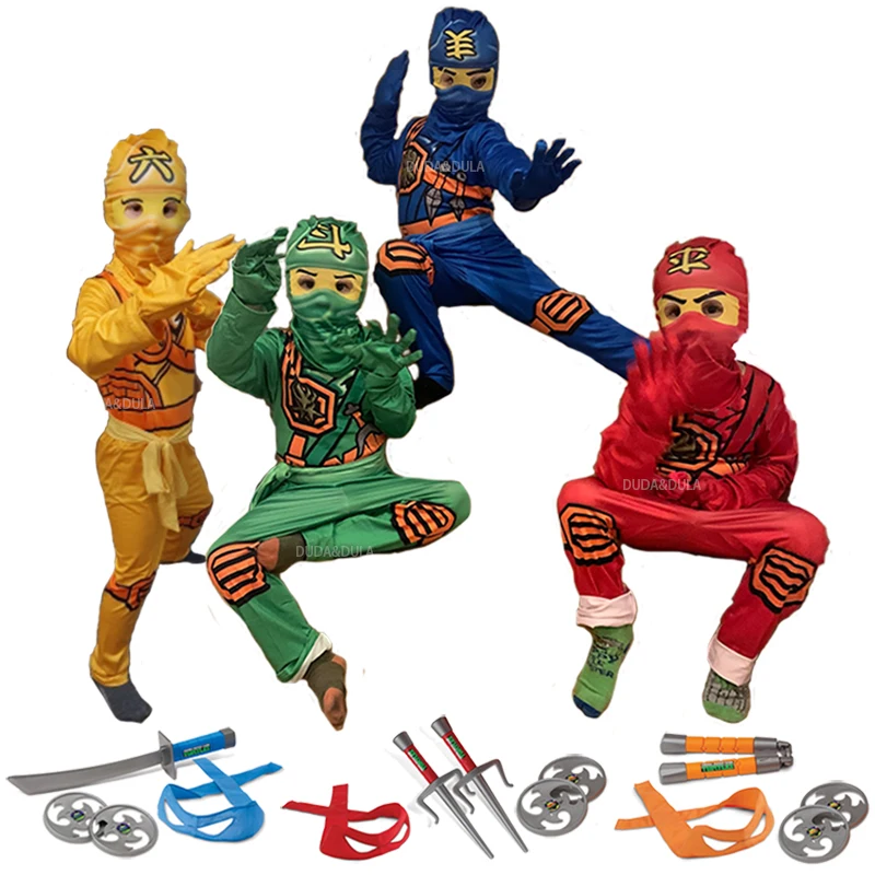 High Quality Anime Clothes Fancy Party Dress Up Halloween Costume for Kids Ninja Superhero Cosplay Jumpsuit Set with Mask