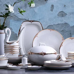 60 pieces of authentic Tangshan bone china tableware, dishes and plates set bowls