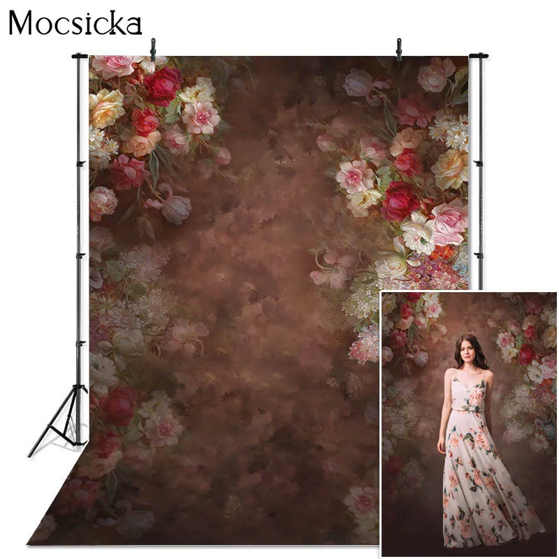 유화 꽃 배경 추상 꽃 신생아 임신 한 여자 초상화 베이비 샤워 배경 예술 사진 사진