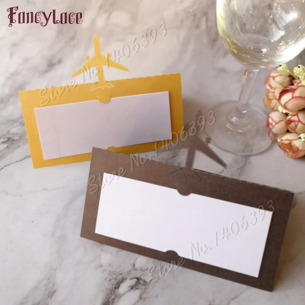 50pcs Laser Cut Air Plane Name Place Card Wedding Decor Party Table Decoration Chic Pearlescent Table Card Centerpieces Supplies