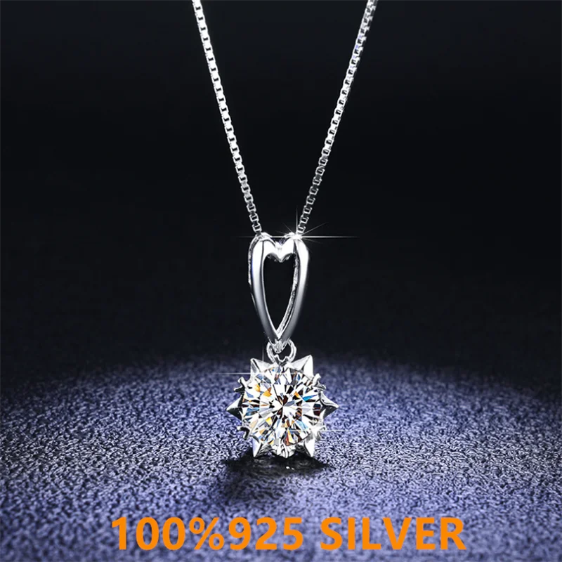 1 Carat Genuine Silicon Carbide Pendant Necklace for women 925 sterling silver wedding party Heart shaped snow exquisite jewelry