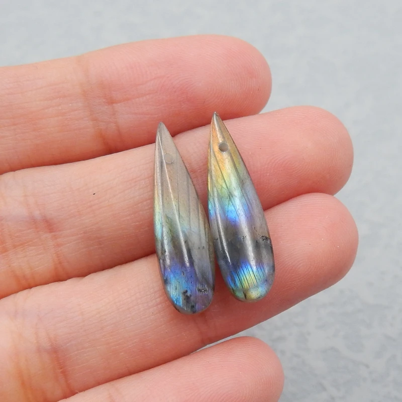 Natural Labradorite Teardrop Earrings Beads, stone for earrings making 24x7x4mm, 2.1g