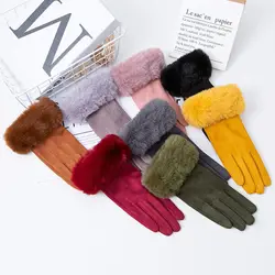 Guantes de invierno de felpa interna de cuero de ante para mujer, manoplas cálidas de dedo completo para conducción al aire libre, felpa gruesa para pantalla táctil, H92