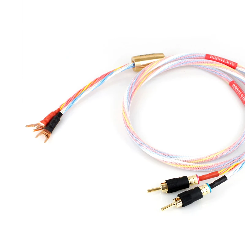One Pair  HIFI Silver-plated Speaker Cable Hi-end 4N OFC Speaker Wire For Hi-fi Systems Y Plug Banana Head Speaker Cable