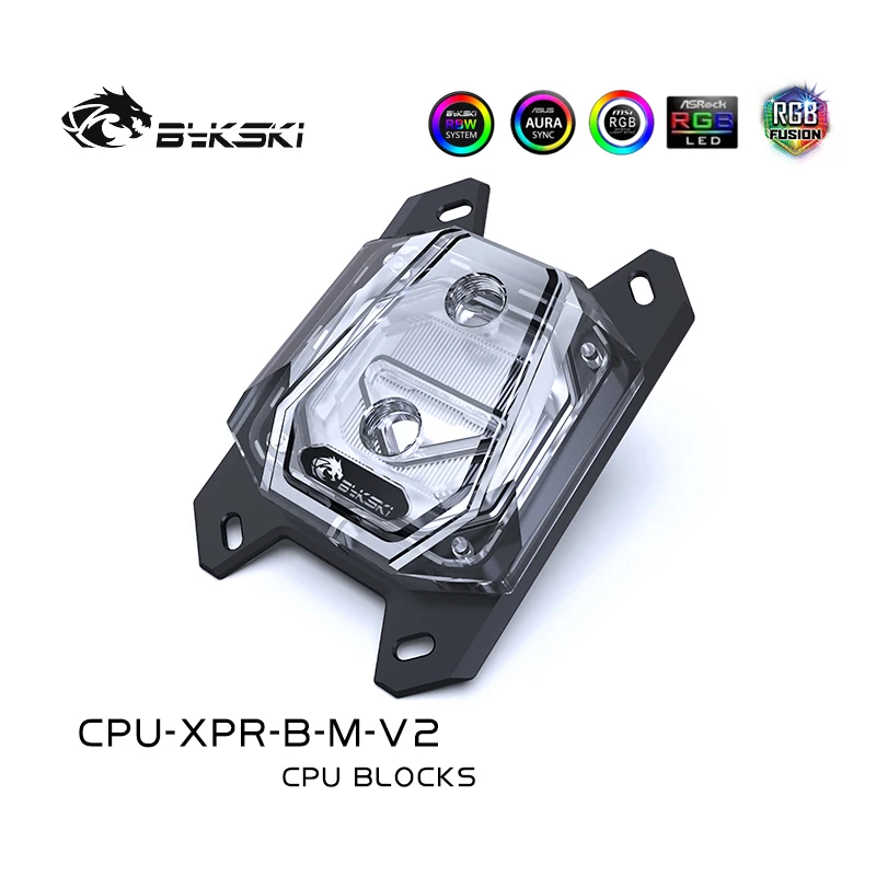 Bykski CPU-XPR-B-M-V2 PC refroidissement par eau CPU refroidisseur processeur bloc d'eau pour AMD Ryzen 3/5/7 X470 RVB micro canal Acrylique 5v RVB