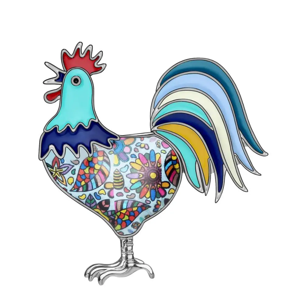 Bonsny Enamel Alloy Floral Rooster Fowl Chicken Brooches Clothes Scarf Pin Animal Jewelry For Women Girls Teens Party Gift Bulk