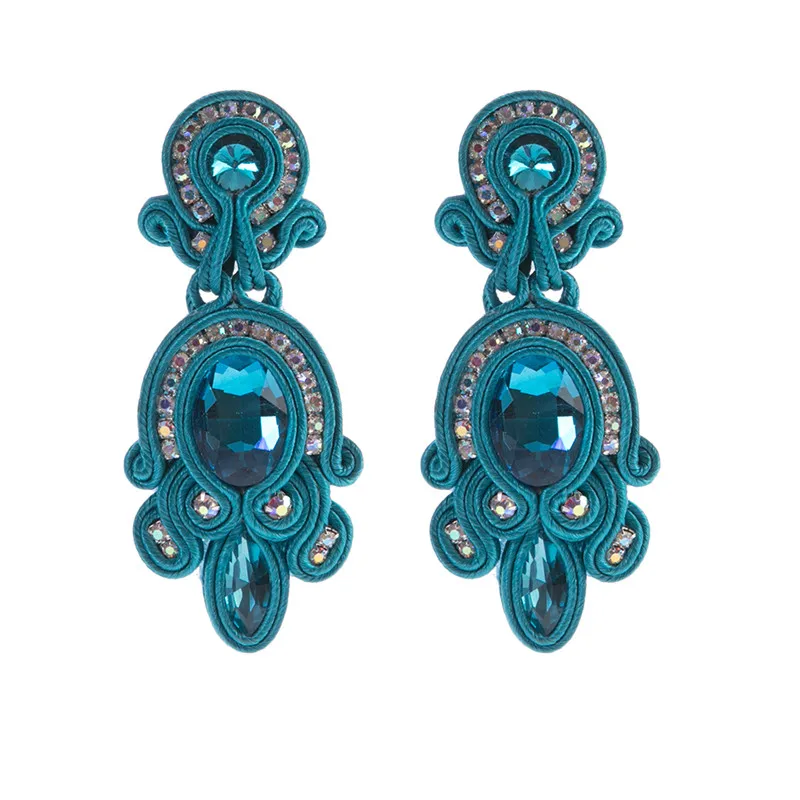 KpacoTa Ethnic boho crystals drop earrings Soutache jewelry for women Handmade weaving colorful long Hanging Earring 2023 Trendy