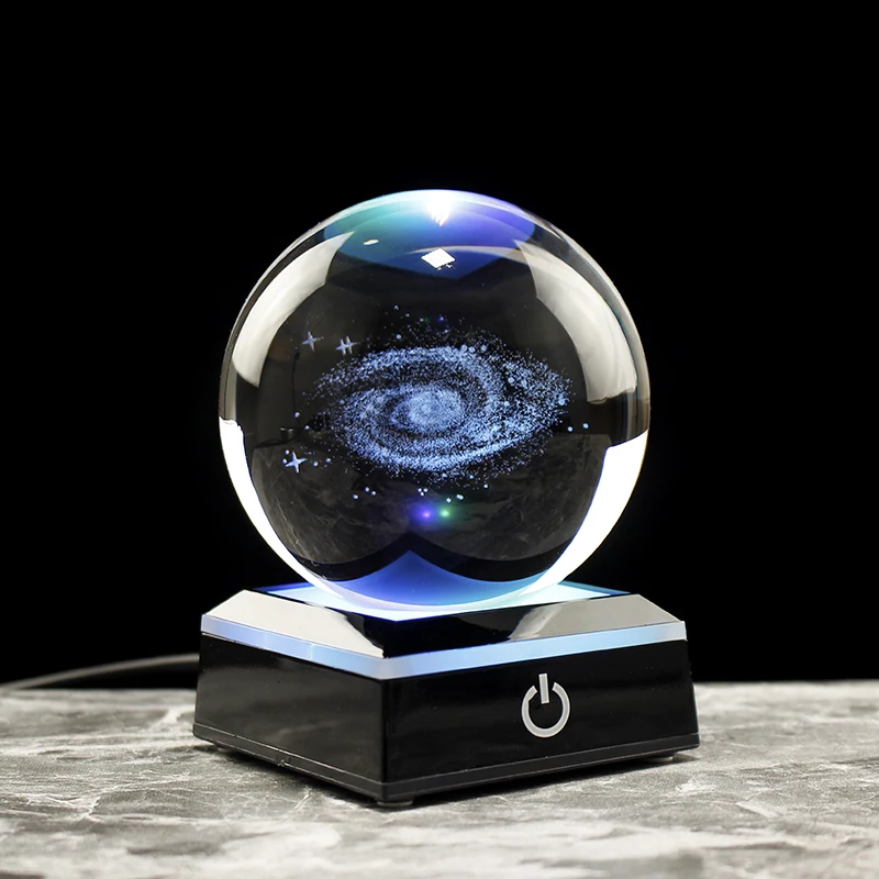 80mm Milky Way Galaxy Crystal Ball 3D Laser Engraved Solar System Planets Miniature Model Global Home Decoration Christmas Gifts