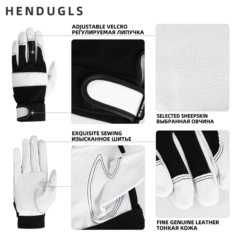 HENDUGLS 5pairs Sheepskin Leather Driver  Men's Work Safety Gloves Worker Factory Gardening Riding Mitten 3031W