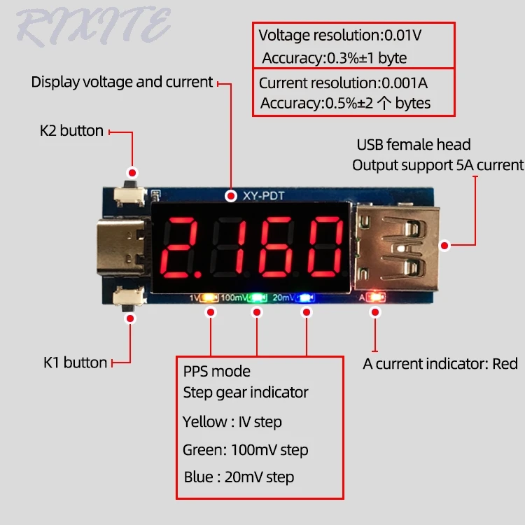 Type-C PD decoy module Quick charge trigger module DC digital display voltage ampere meter Test instrument Support PD2.0 PD3.0