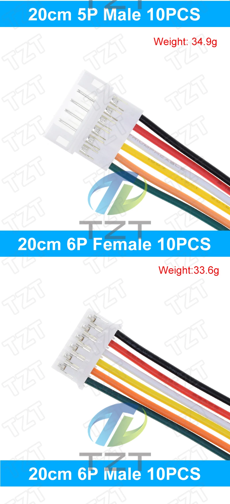 10 Stück 5 Paar Micro JST PH 2.0 2P 3P 4P 5P 6PIN Stecker-Buchsen-Verbinder mit Kabeln 20CM+20CM für Arduino MP3 – Detail 10