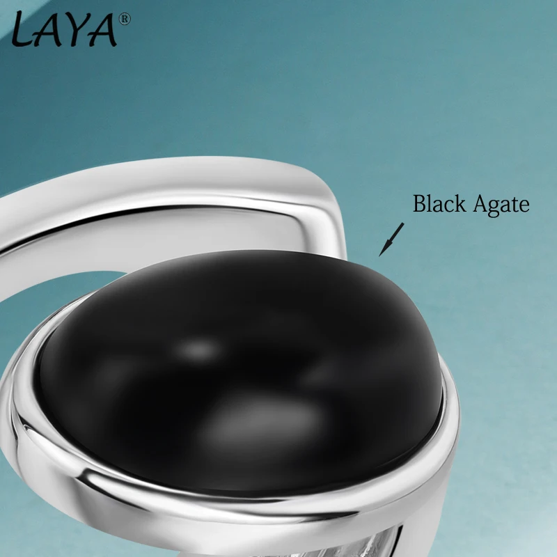 Laya 925 Sterling Silver Black Agate Pink glass Personalized Design Irregular Men\'s Black Ring Fashion Original Modern Jewelry