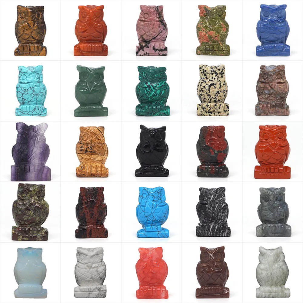 

Wholesale 2" Owl Statue Natural Gemstone Crystal Hand Carved Reiki Healing Quartz Animal Figurine Crafts Home Decoration 1pc