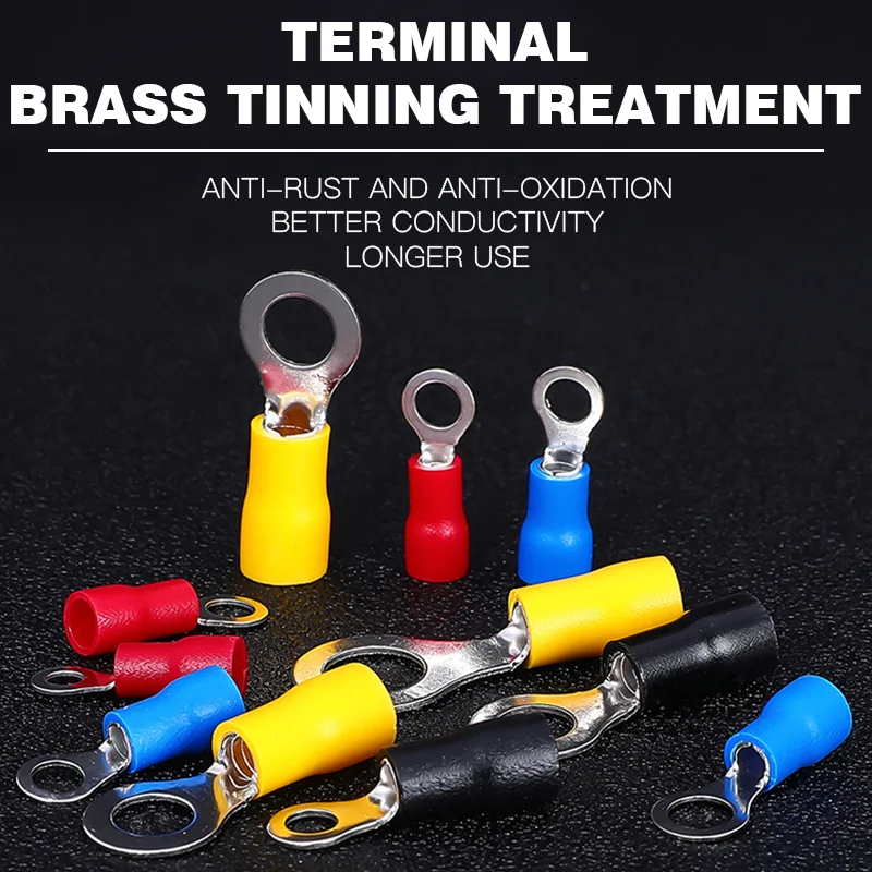 200PCS RV Ring Terminal Electrical Crimp Connector Kit Set With Box,Copper Wire Insulated Cord Pin End Butt