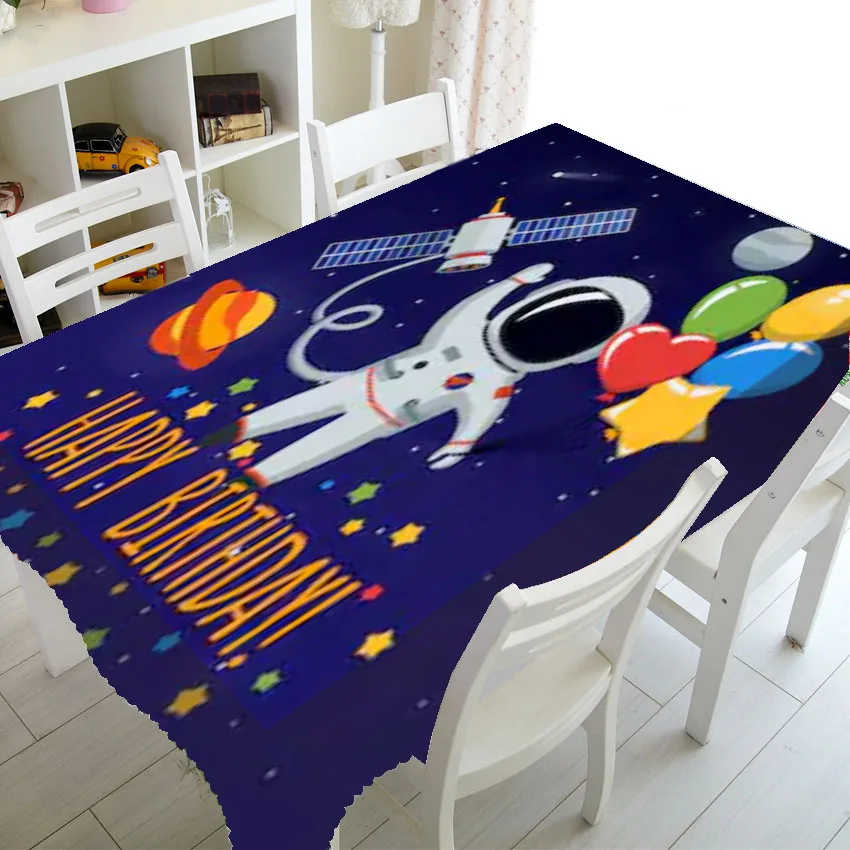 Cute Children Space Theme Birthday Party Decoration Cartoon Rocket Astronaut Happy Birthday Tablecloth for Boy Table Cloth Cover